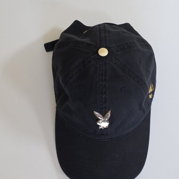 Playboy Lids Black Strapback Hat Cap Cotton Embroidery Metal Bunny Adjustable - Picture 15 of 15